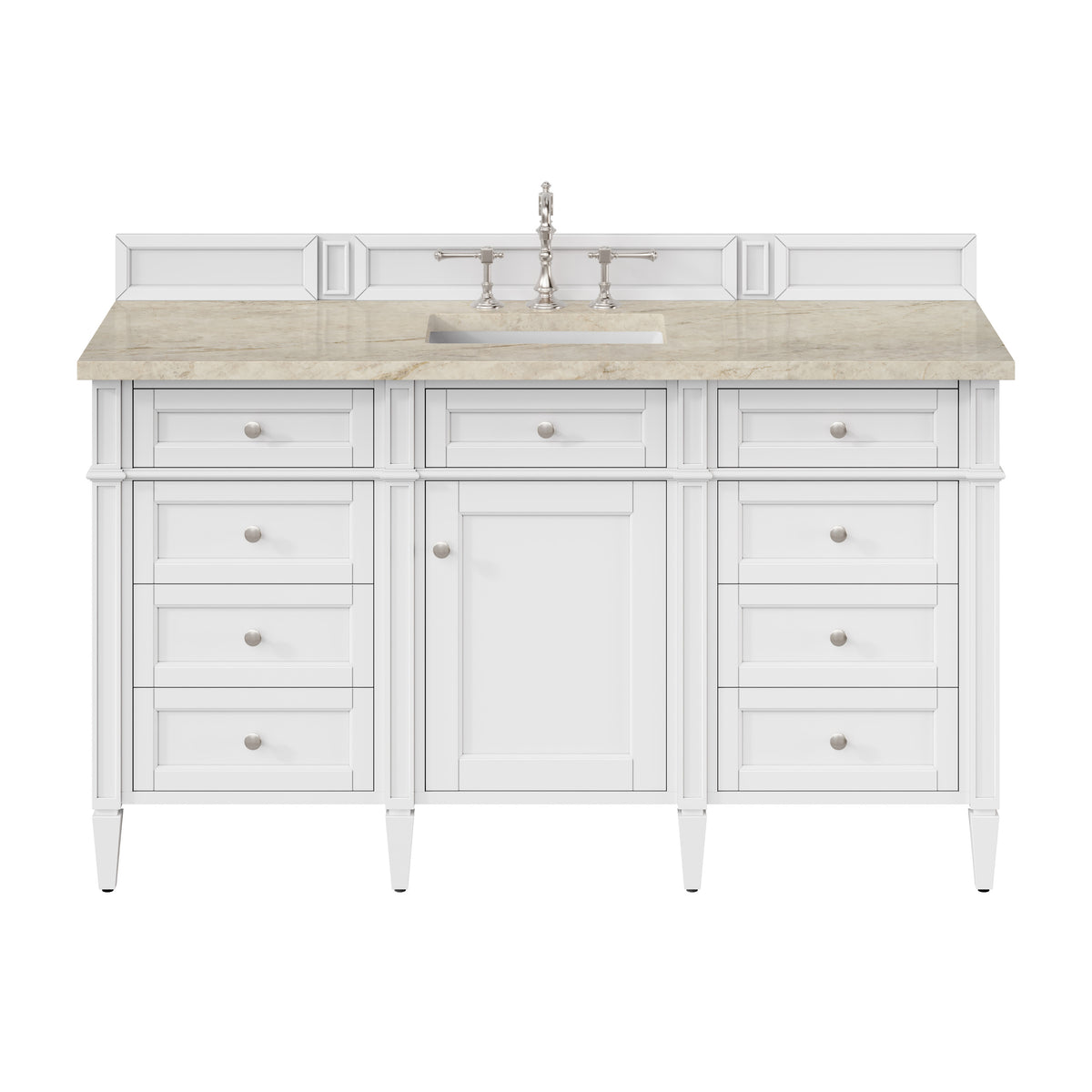 James Martin Brittany 60" Single Bathroom Vanity, Bright White with Tajnar countertop