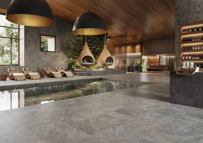 Explore Everest Dark Quartz Look Porcelain Tiles 12x24 by landmarkceramics