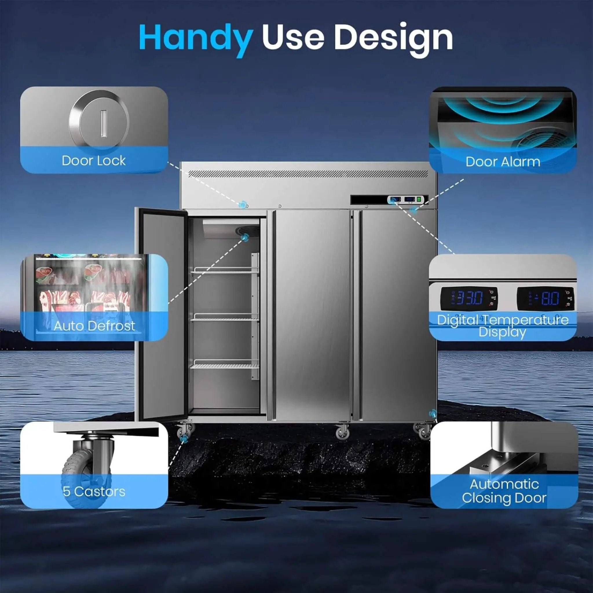 Extra-Large 72-Inch 54 Cu.Ft Commercial 3-Door Upright Reach-In Freezer Refrigerator Combo With Wheels (SAK68325) by SAKSBY WHOLESALE
