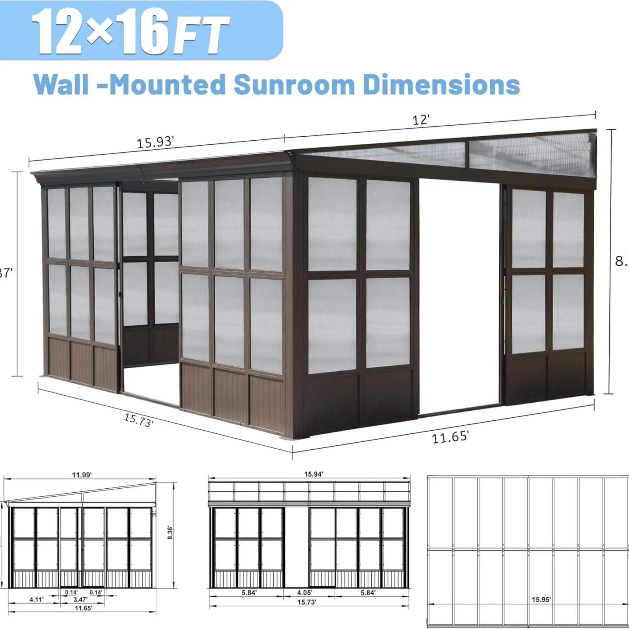[12X16FT] Alora Horizon Extra-Large Heavy-Duty All-Season Sunroom With Sliding Doors And Polycarbonate Windows (SAK98357) by SAKSBY WHOLESALE