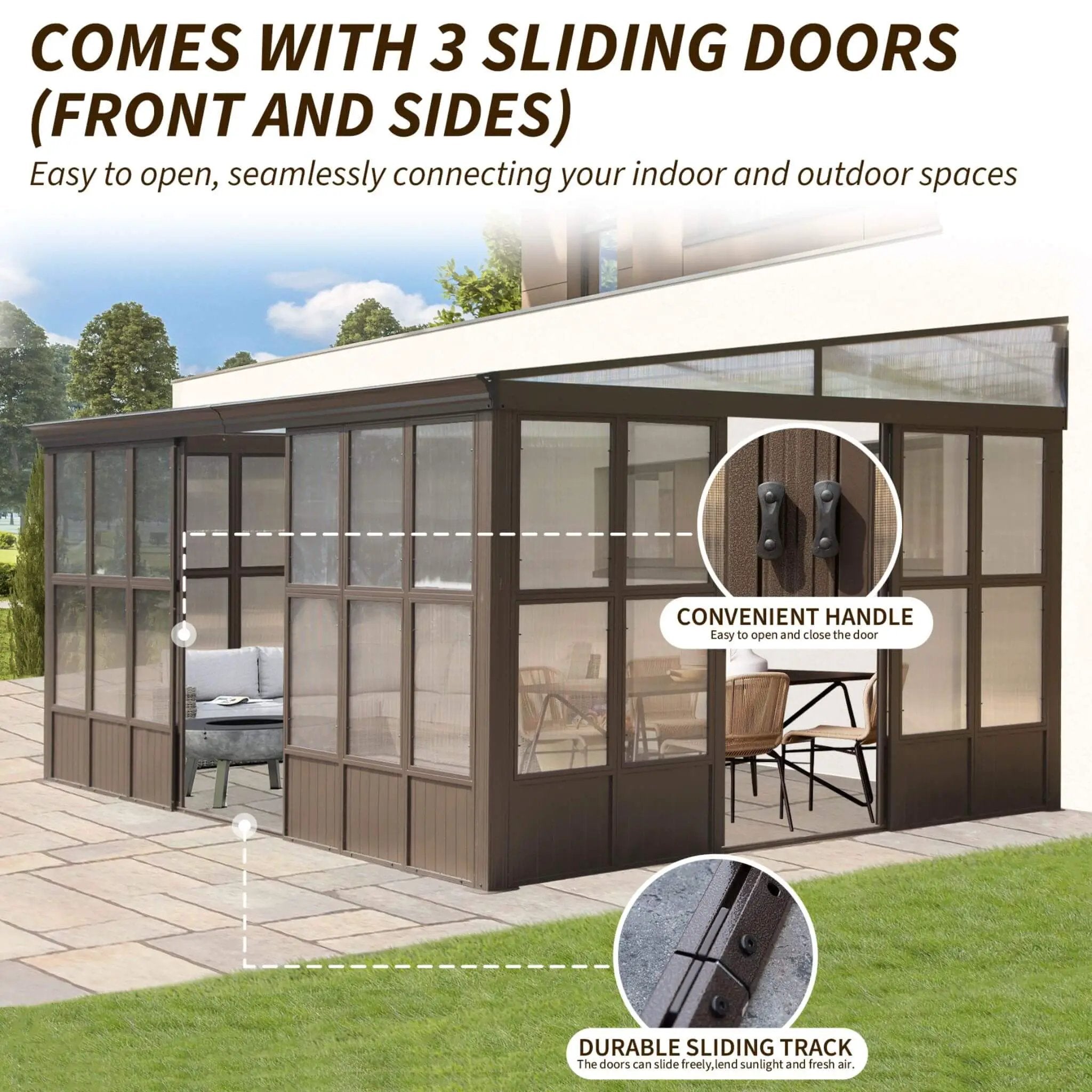 [12X16FT] Alora Horizon Extra-Large Heavy-Duty All-Season Sunroom With Sliding Doors And Polycarbonate Windows (SAK98357) by SAKSBY WHOLESALE