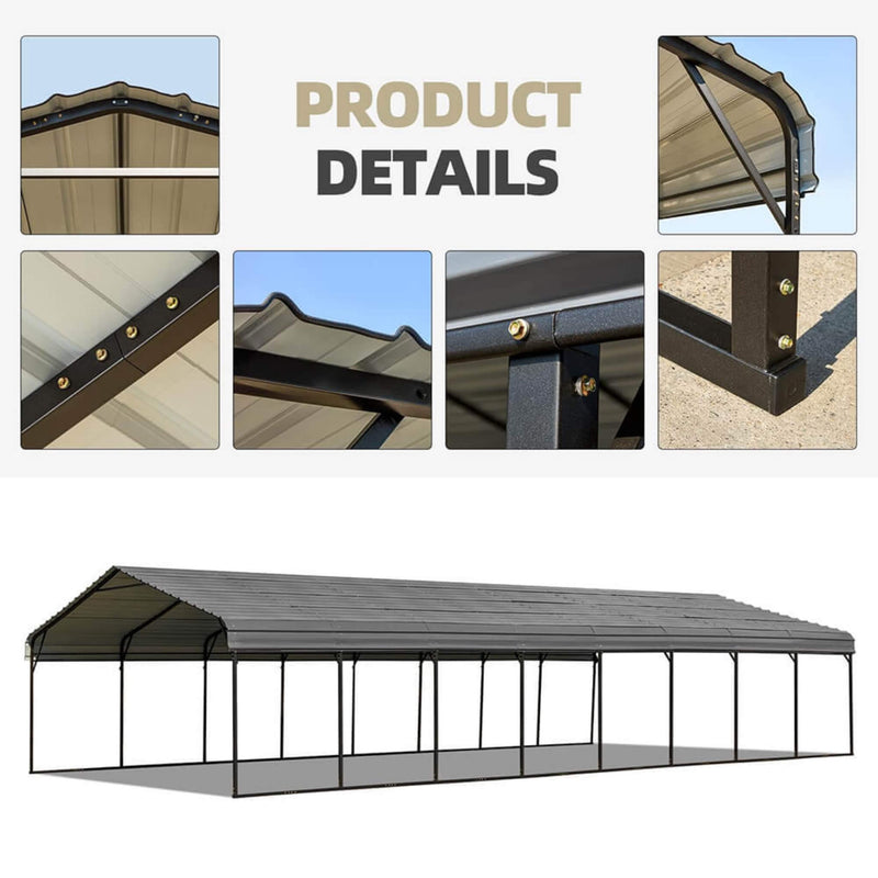 [20X40FT] Extra-Large Heavy-Duty Four Car Outdoor Metal Carport Canopy For Trucks, Boats And SUVs (SAK29713), detail