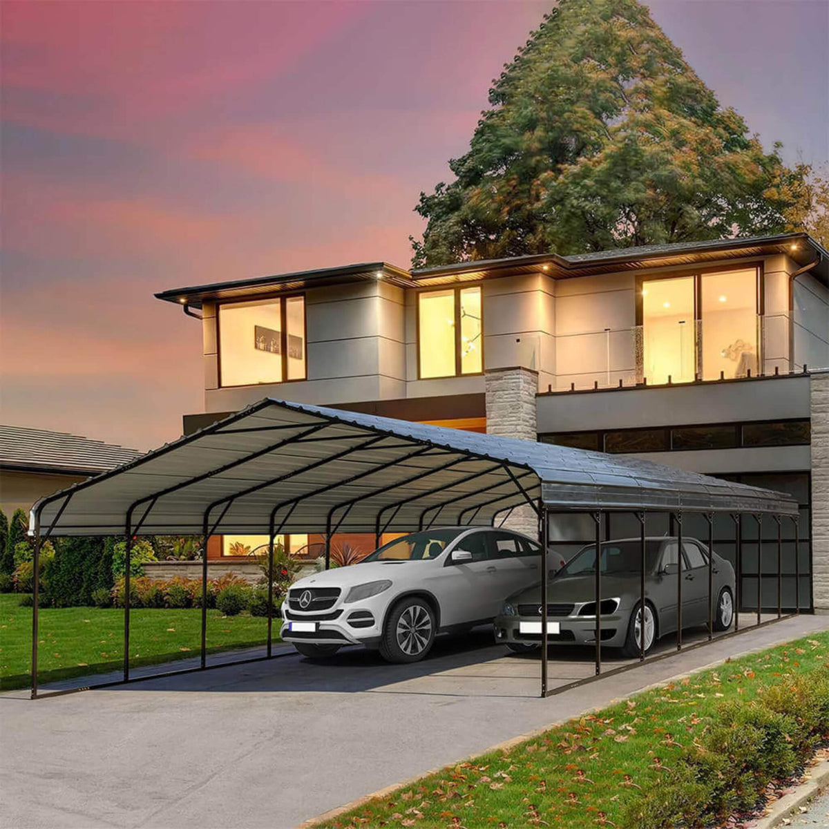 [20X40FT] Extra-Large Heavy-Duty Four Car Outdoor Metal Carport Canopy For Trucks, Boats And SUVs (SAK29713)