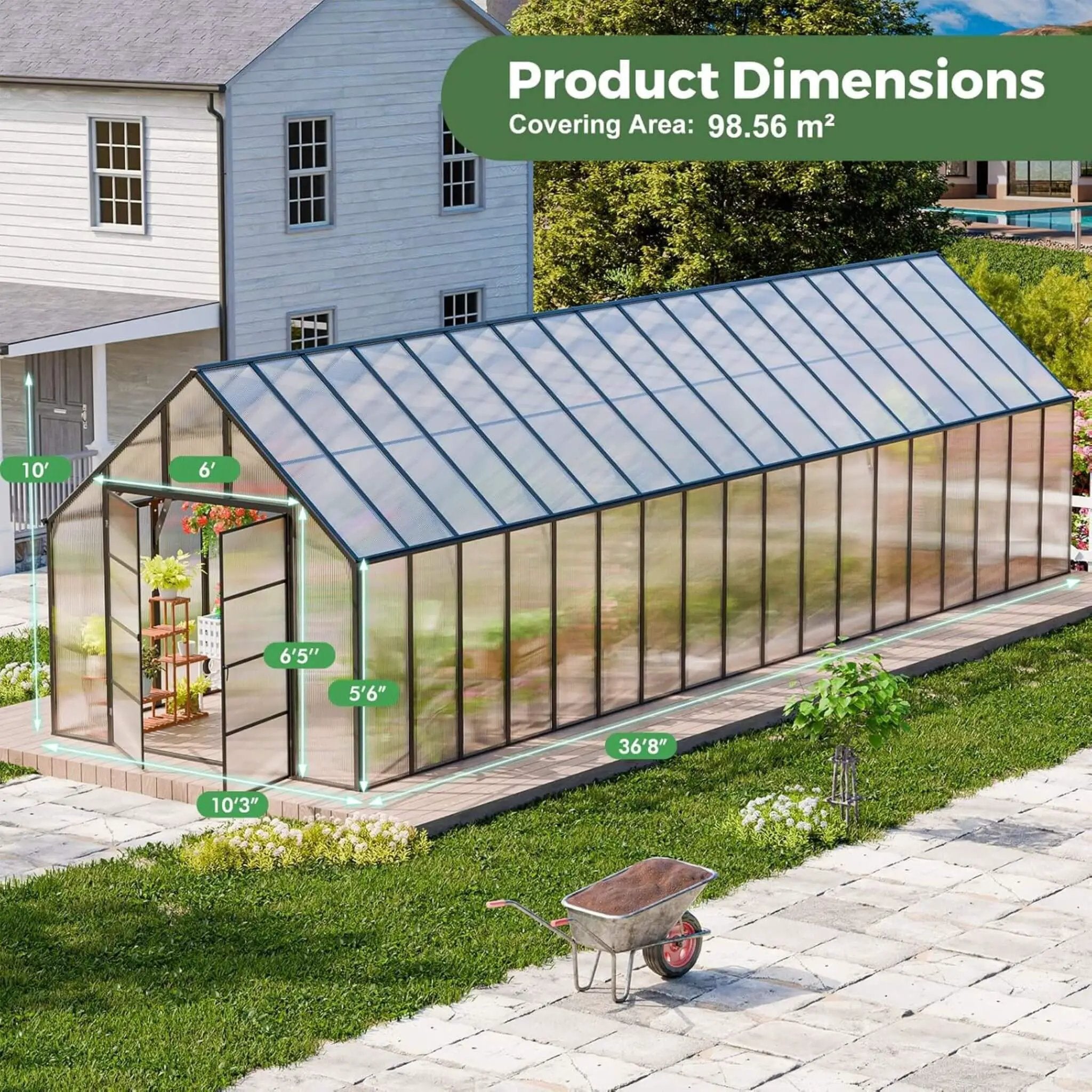 [10X36FT] Extra-Large Heavy-Duty Outdoor Walk-In Greenhouse With Adjustable Roof Vents, 4MM (SAK26174) by SAKSBY WHOLESALE