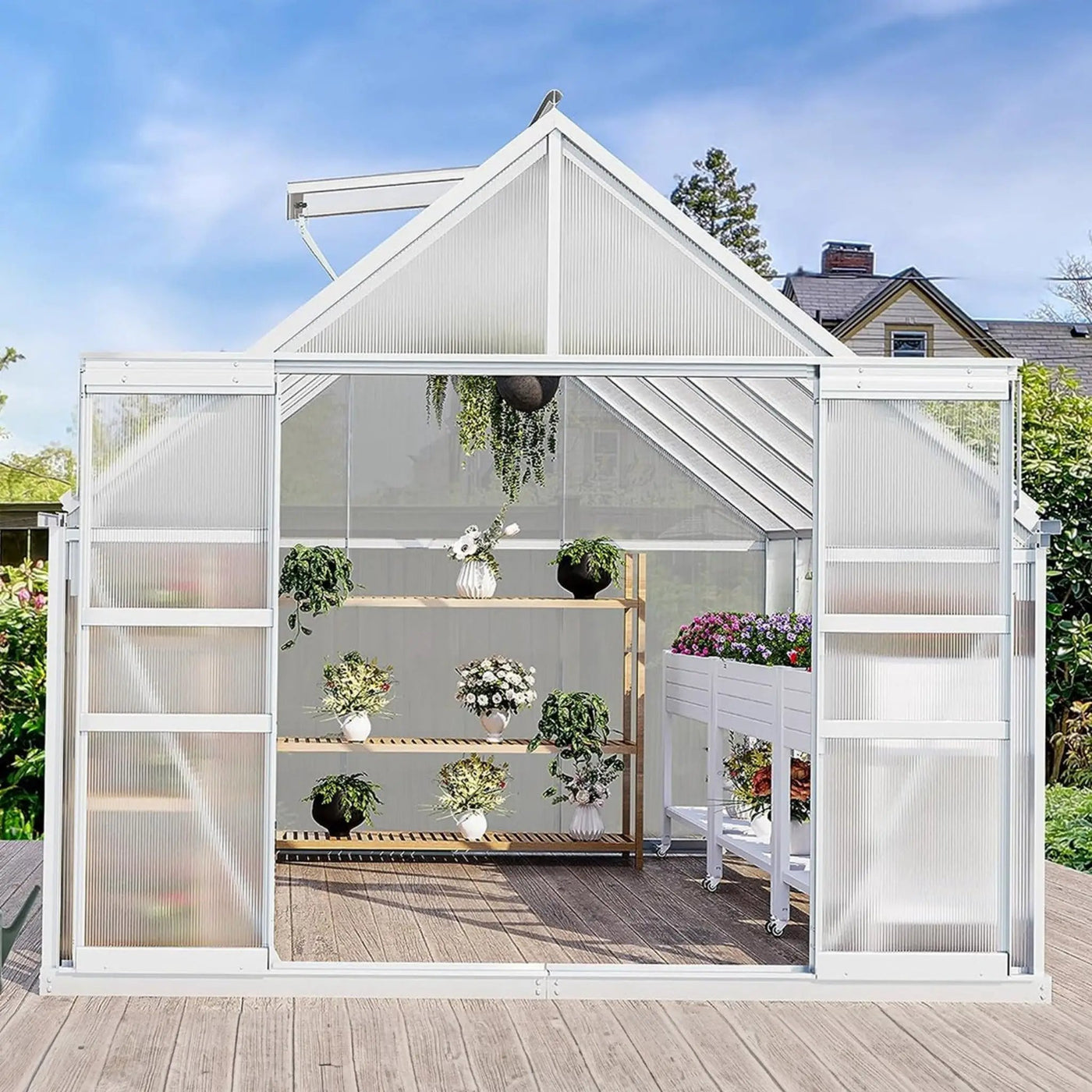 [10X12FT] Extra-Large Heavy-Duty Polycarbonate Aluminum Greenhouse With Sliding Doors And Vents (SAK74183) by SAKSBY WHOLESALE