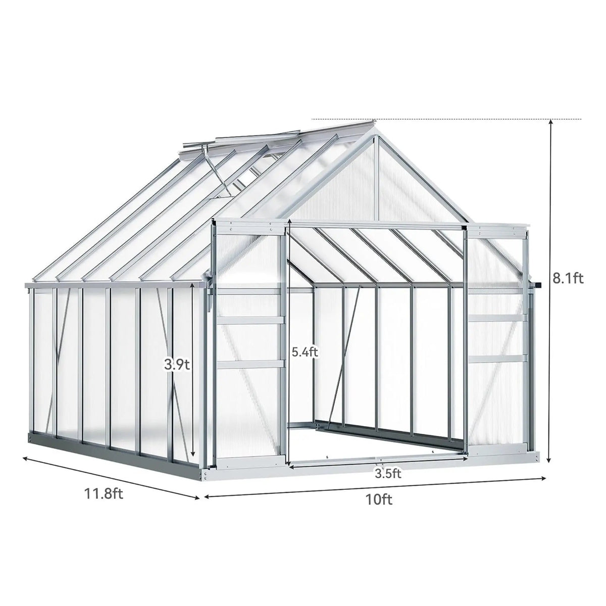 [10X12FT] Extra-Large Heavy-Duty Polycarbonate Aluminum Greenhouse With Sliding Doors And Vents (SAK74183) by SAKSBY WHOLESALE