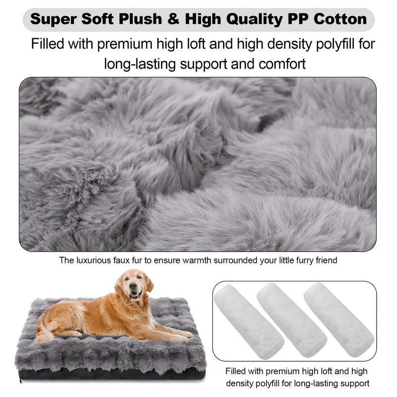 Extra Large Orthopedic Dog Bed - Luxurious Plush Faux Fur Kennel, Bite-Resistant, Dirt-Repellent and Machine Washable Pet Mat with Anti-Slip Bottom, Stylish for Living Rooms, All-Season Comfort & Joint Support for Large Dogs by House Of Avana