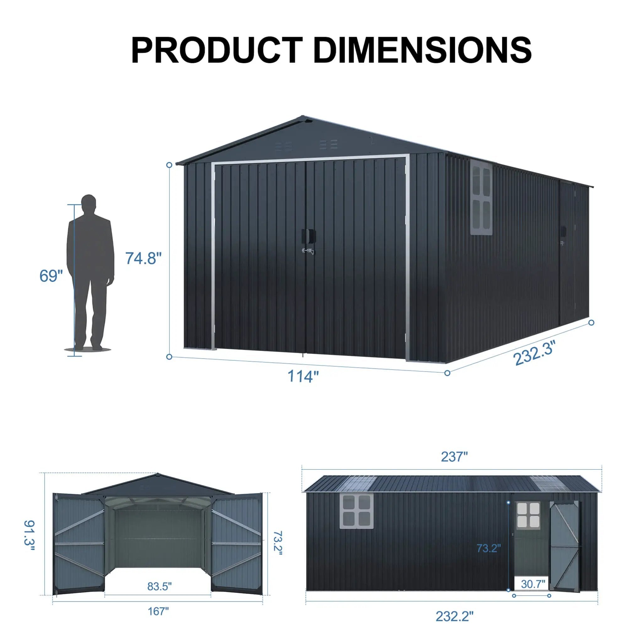 Extra-Large Outdoor Galvanized Steel Outdoor Storage Shed With Skylight Roof (SAK42671) by SAKSBY WHOLESALE