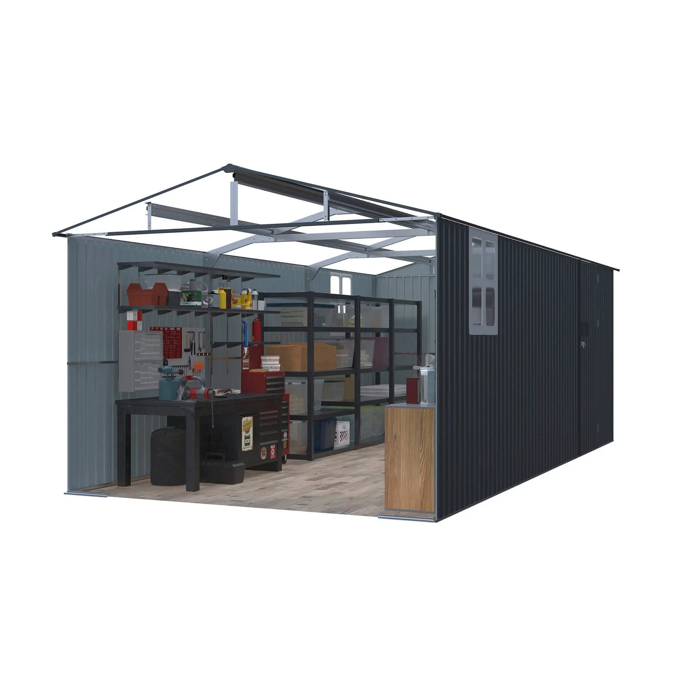 Extra-Large Outdoor Galvanized Steel Outdoor Storage Shed With Skylight Roof (SAK42671) by SAKSBY WHOLESALE