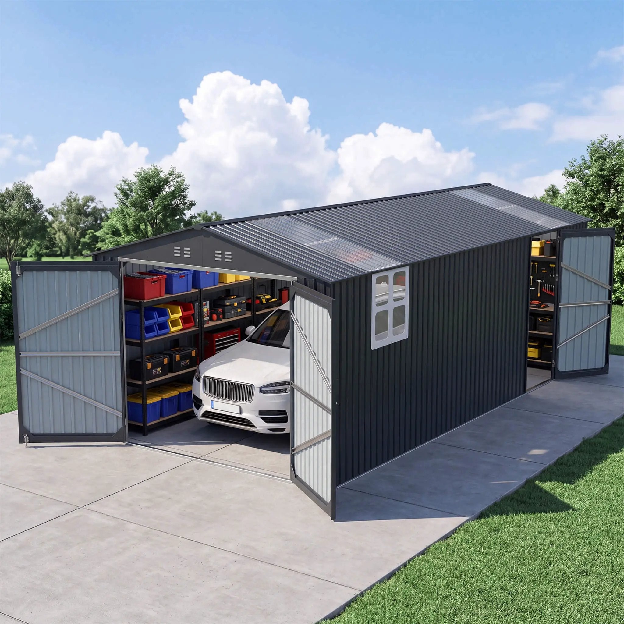 Extra-Large Outdoor Galvanized Steel Outdoor Storage Shed With Skylight Roof (SAK42671) by SAKSBY WHOLESALE