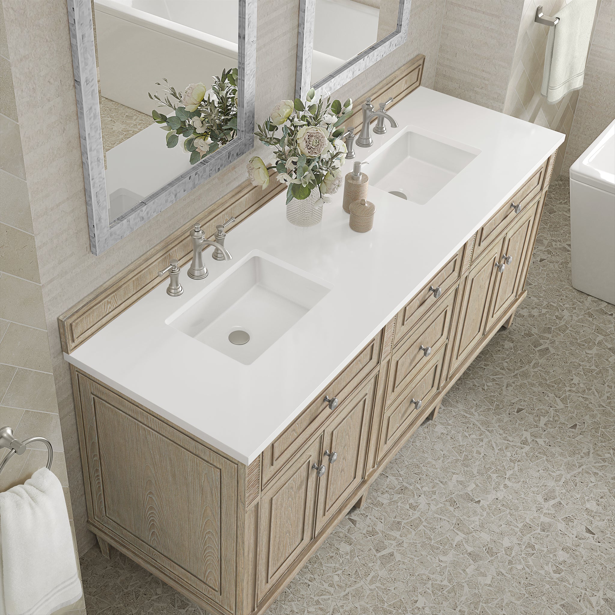 James Martin Lorelai 72" Double Bathroom Vanity, Whitewashed Oak by James Martin