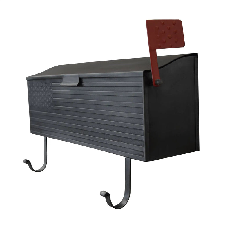 Antique Silver American Flag Metal Wall Mounted Mailbox with Hangers by Sharicks
