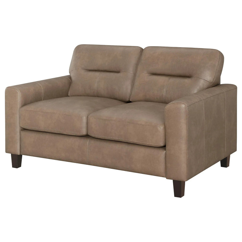 Scotland Faux Leather Upholstered Track Arm Loveseat Brown by Unique Piece Furniture