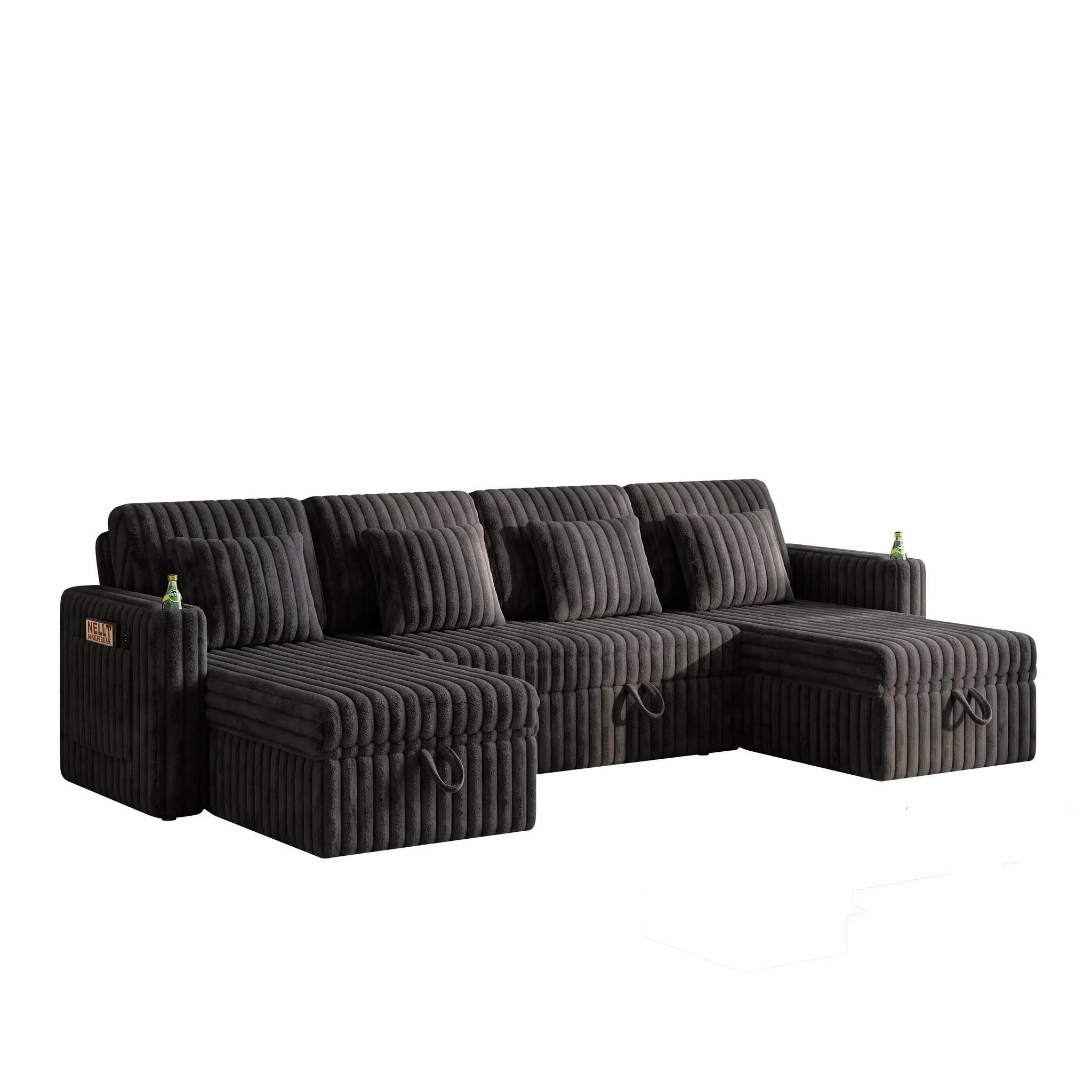 U Shaped Plush Corduroy Fluffy Sectional Sleeper Sofa by HouseOfZazla