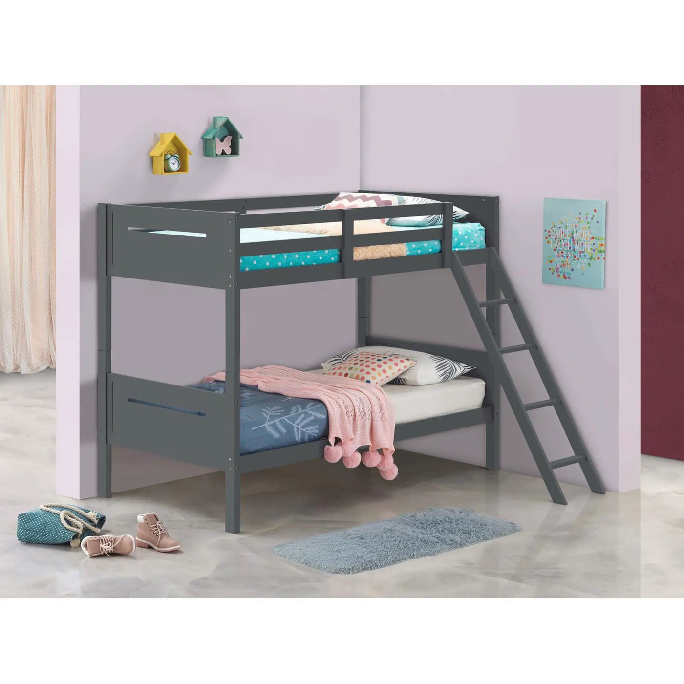 Bunk Bed With Built In Ladder, Safety Guardrails And Angled Access Step by HouseOfZazla