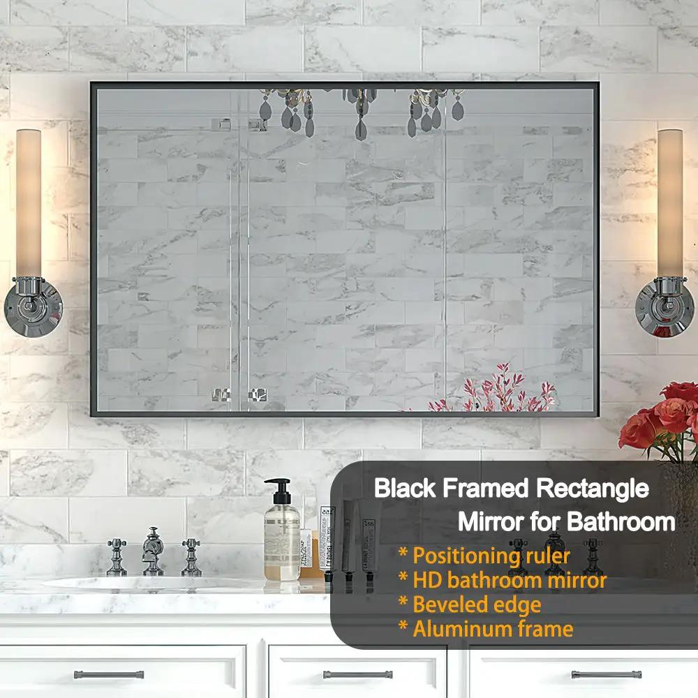 Rectangular Bathroom Mirror Square Angle Metal Frame Wall Mounted Hanging Plates Wall Mount Mirror For Bathroom (Horizontal & Vertical) by Unique Piece Furniture