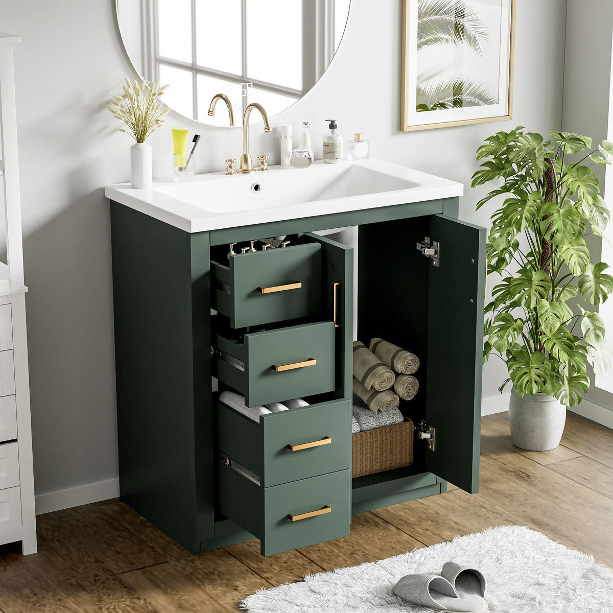 Ceramic Sink Combo, Freestanding Vanity Set With 3 Drawers & Soft Closing Doors, photo 34 of 35