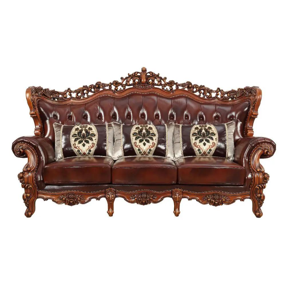 Eustoma - Sofa - Cherry Top Grain Leather Match & Walnut by Unique Piece Furniture
