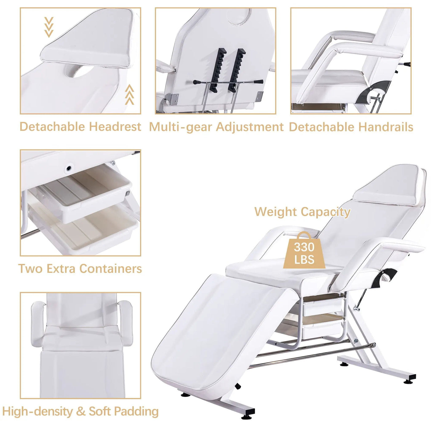 72.8" Massage Salon Tattoo Chair With Two Trays Esthetician Bed With Hydraulic Stool, Multi-Purpose 3-Section Facial Bed Table, Adjustable Beauty Barber Spa Beauty Equipment by HouseOfZazla