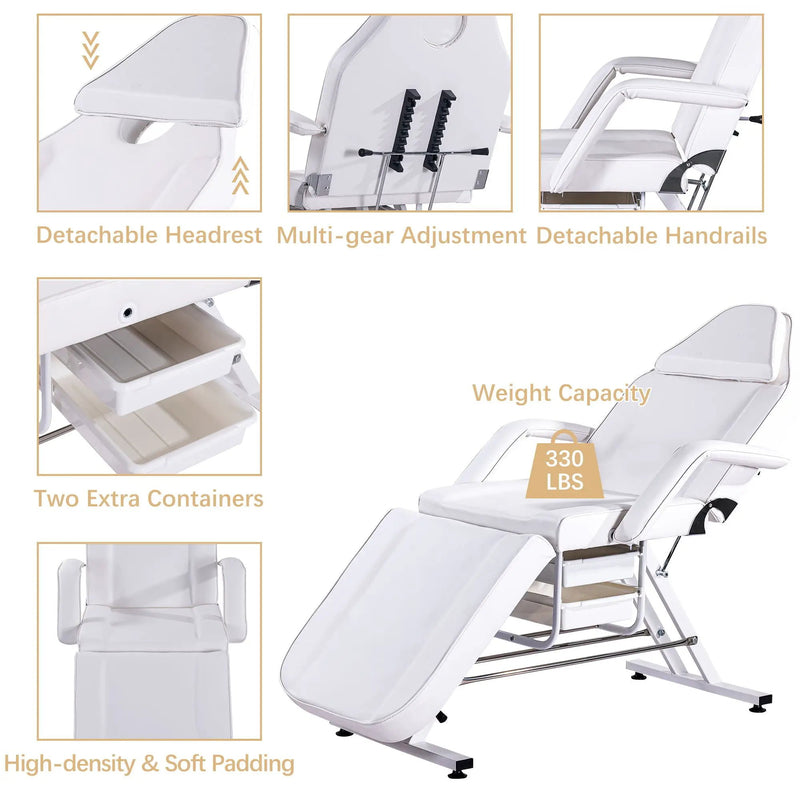 72.8" Massage Salon Tattoo Chair With Two Trays Esthetician Bed With Hydraulic Stool, Multi-Purpose 3-Section Facial Bed Table, Adjustable Beauty Barber Spa Beauty Equipment by HouseOfZazla