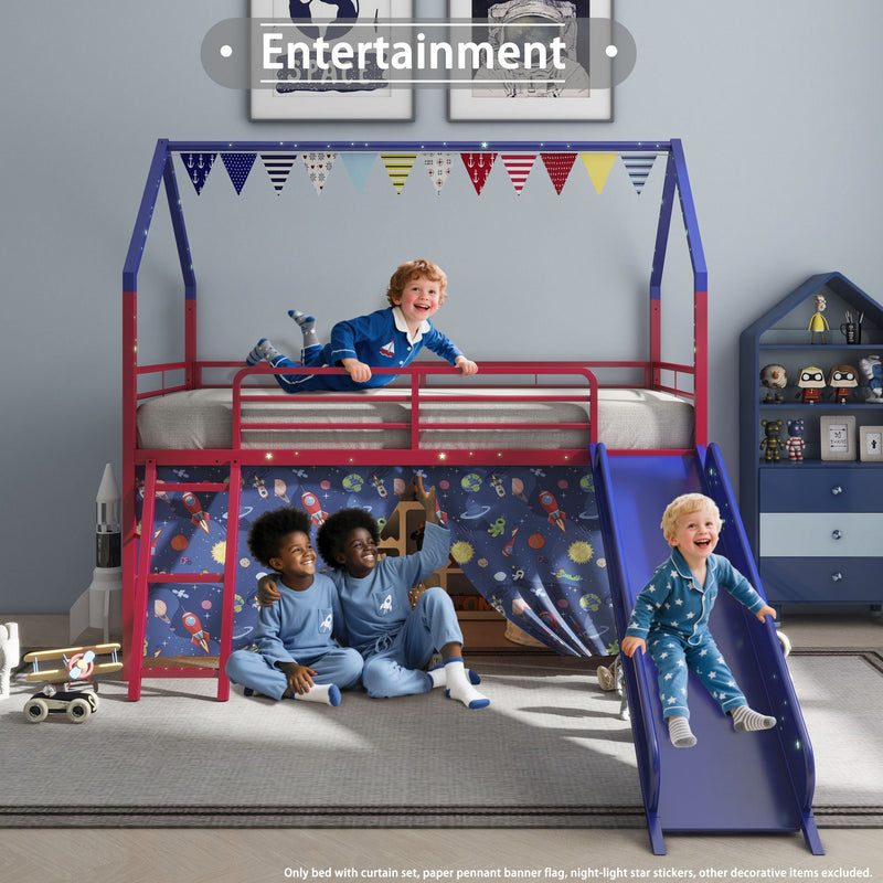 Jack - House Loft Bed With Slide And Curtain Set by HouseOfZazla