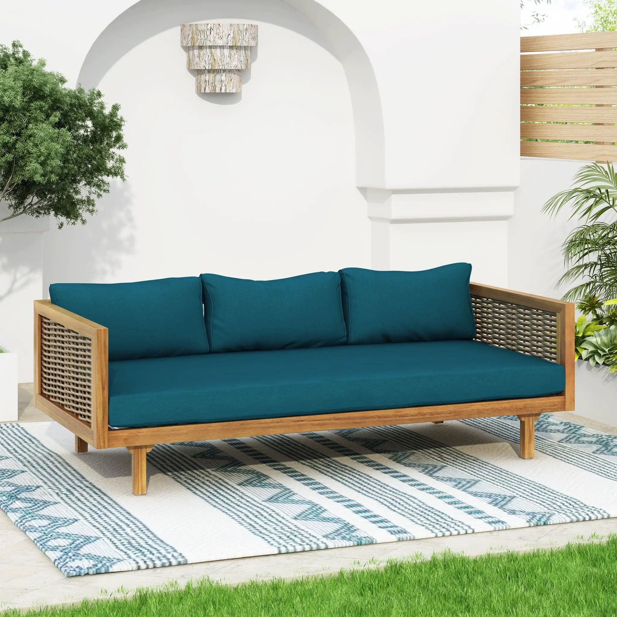 Claremont 3 Seater Daybed Teak Acacia Wood Water Resistant Cushions by HouseOfZazla