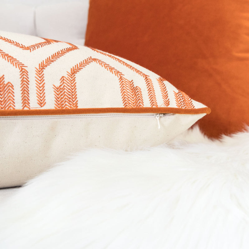 Geometric Embroidered Cotton Throw Pillow by HouseOfZazla