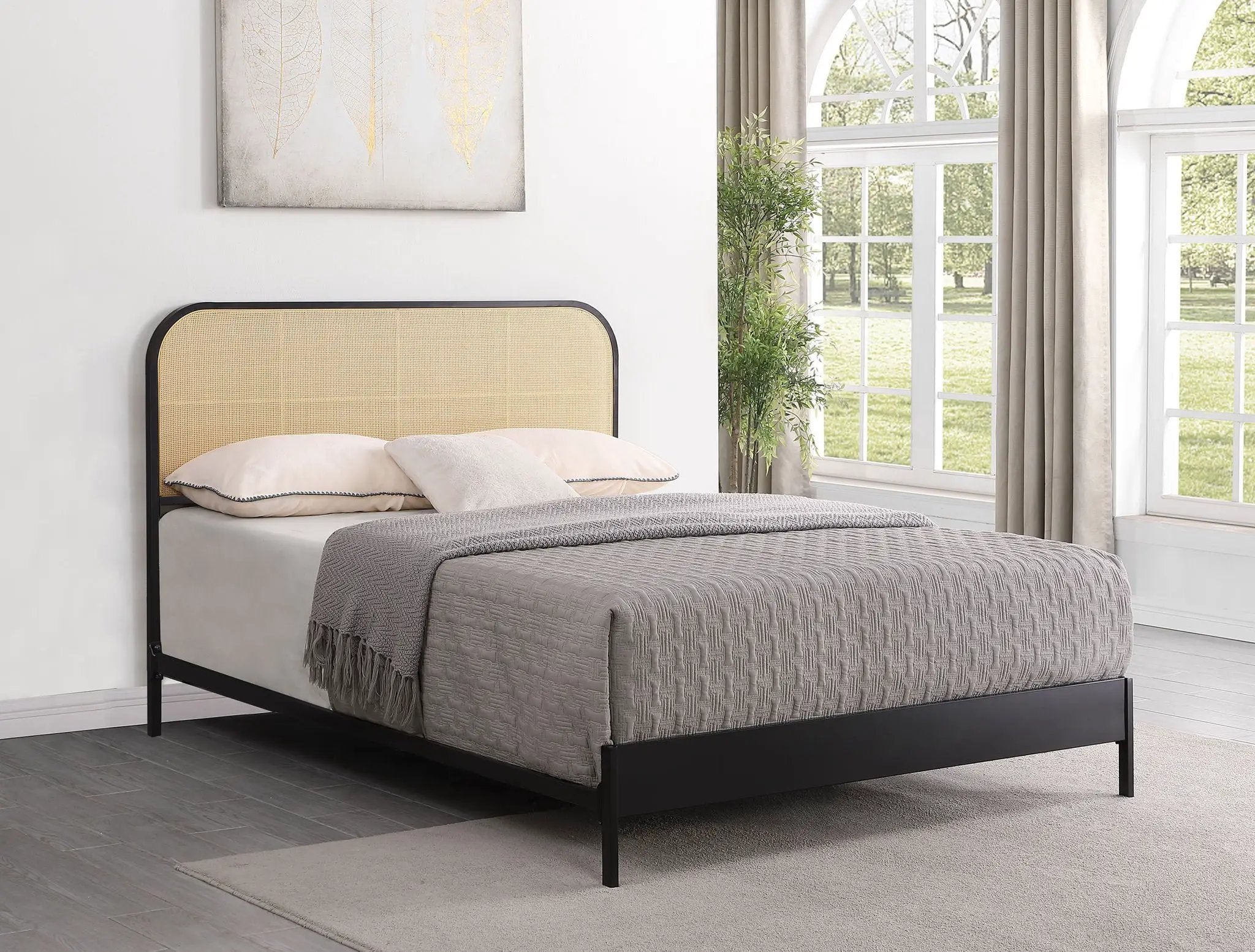 Amherst Radio Weave Rattan Metal Queen Bed Black by Unique Piece Furniture