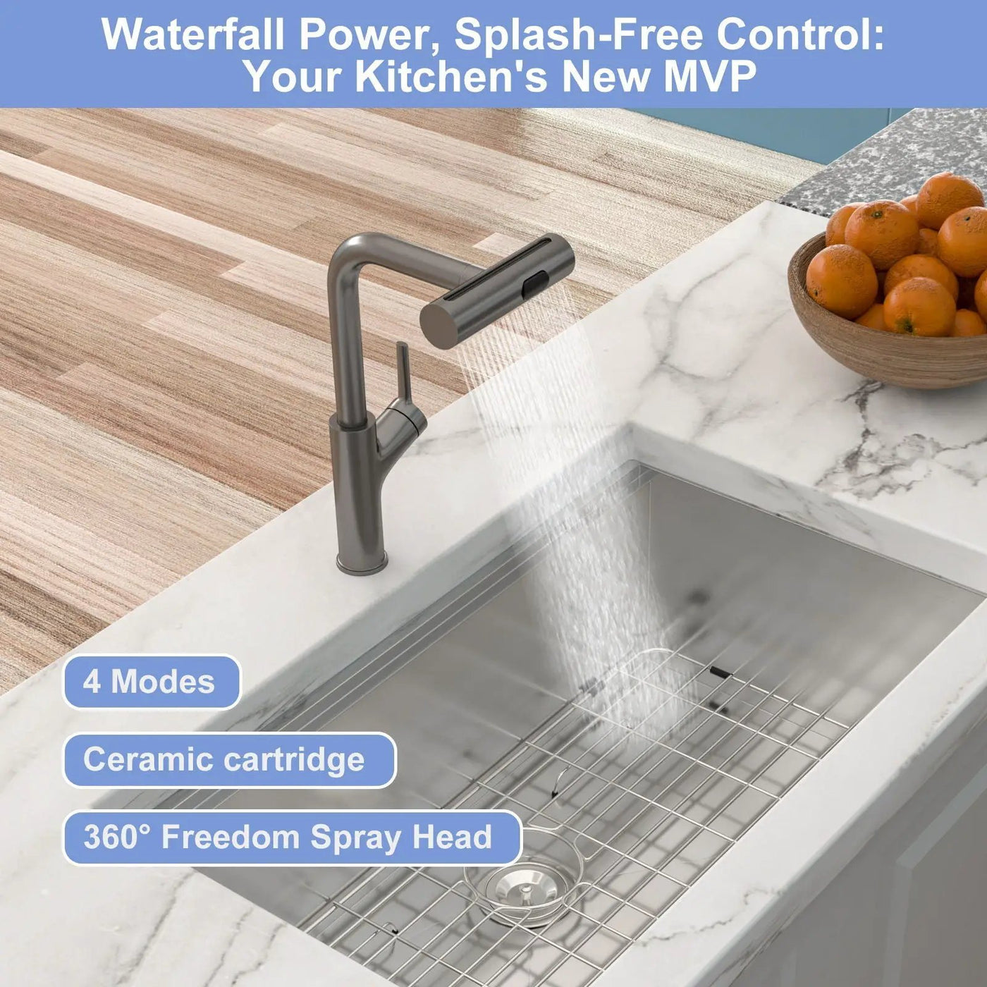 360° Pull Down Kitchen Faucet With 4 Spray Modes by HouseOfZazla
