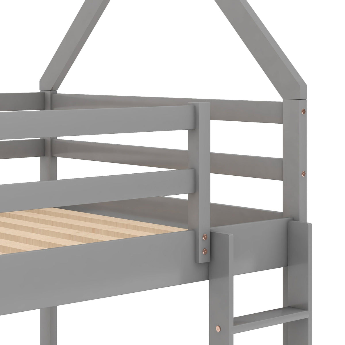 Low Bunk Bed With House Shaped Frame and Ladder - Twin Over Twin, photo 23 of 23