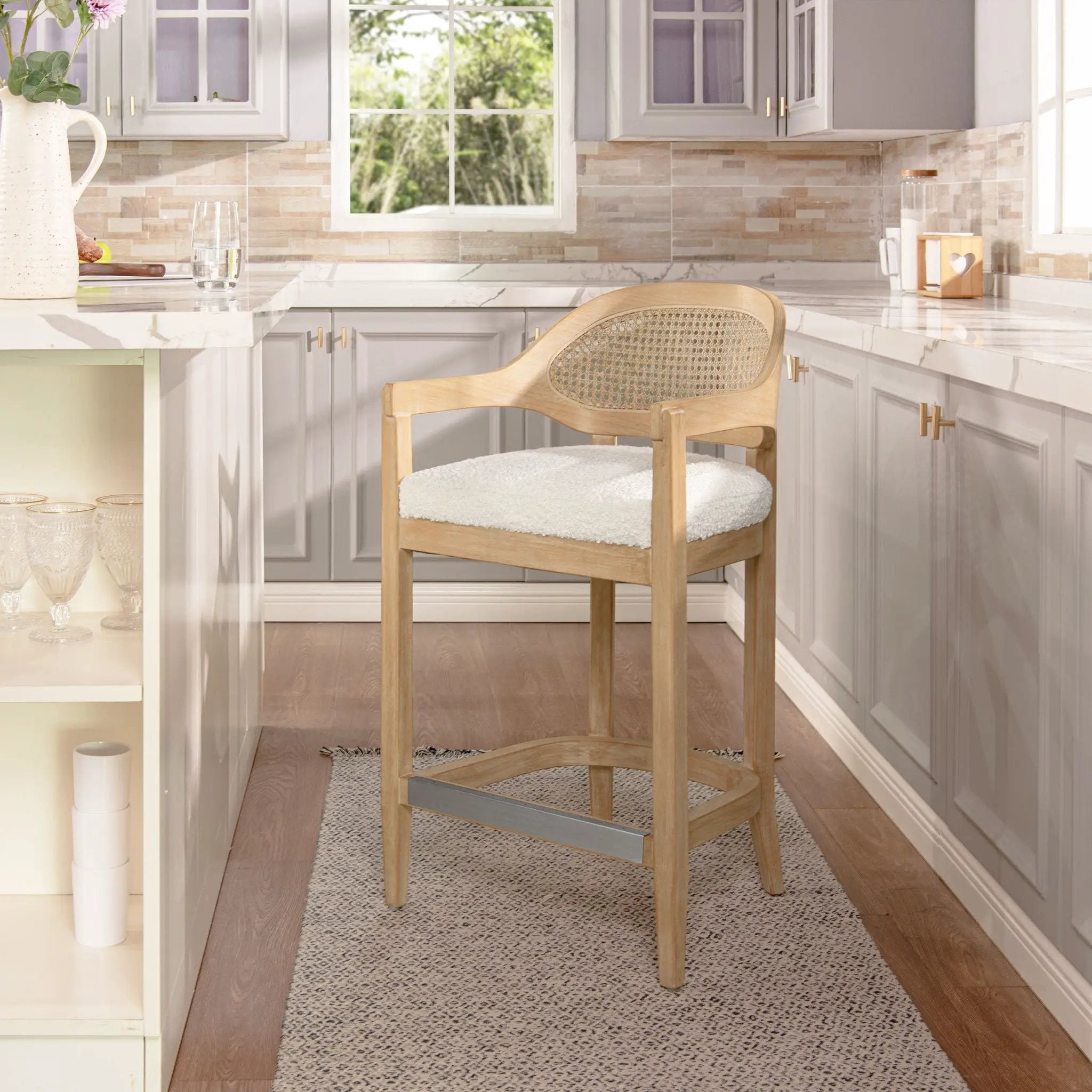 Americana - Mid-Century Modern Cane Back Counter Stool by Unique Piece Furniture