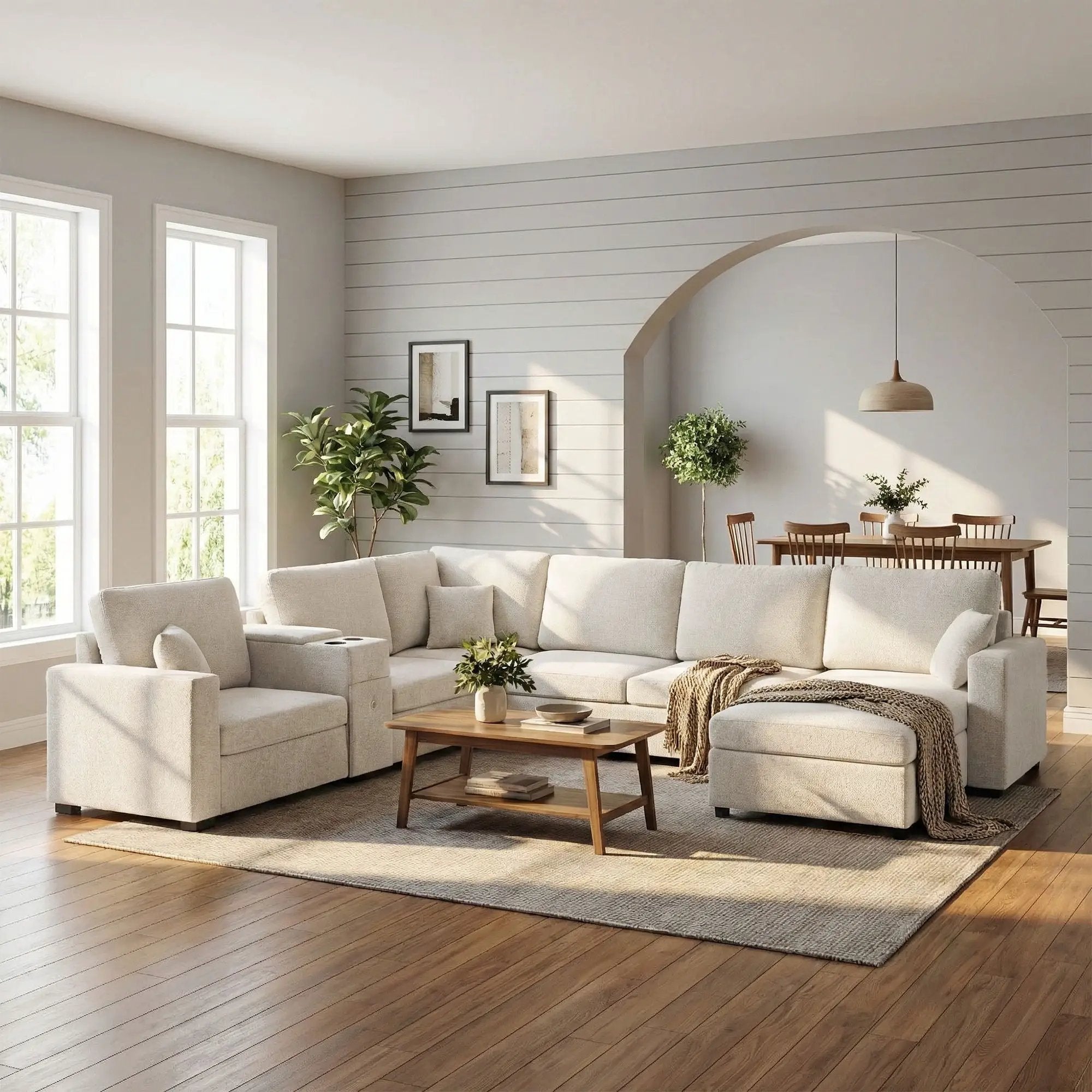 Modular 5 Seat U-Shape Sectional Sofa With Chaise Lounge, Built In Cup Holders And Storage Drawer by HouseOfZazla
