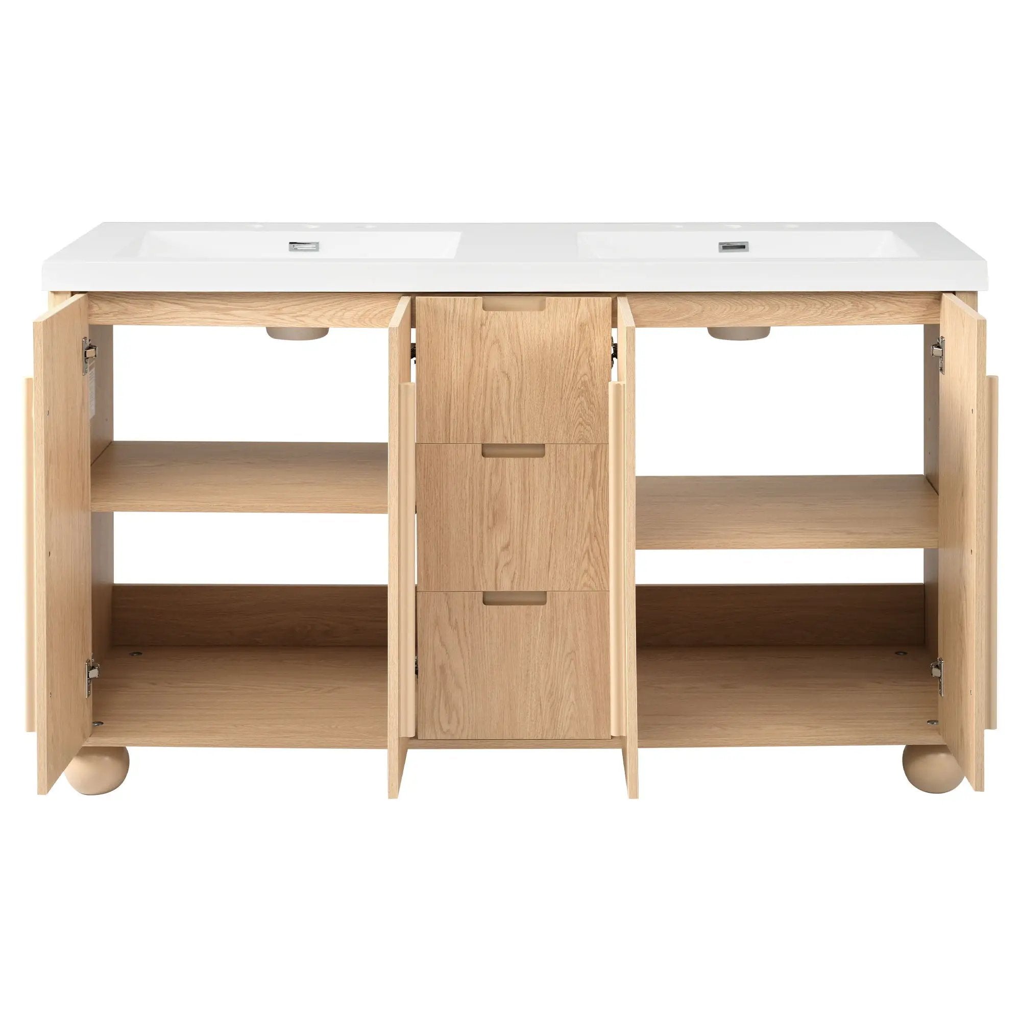 Double Sink Bathroom Vanity With Sinks, Soft Close Doors & 3 Drawers - Wood by HouseOfZazla