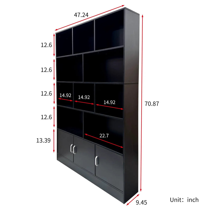 70.87" Tall Bookshelf with 10 Cubes and 3 Doors by HouseOfZazla