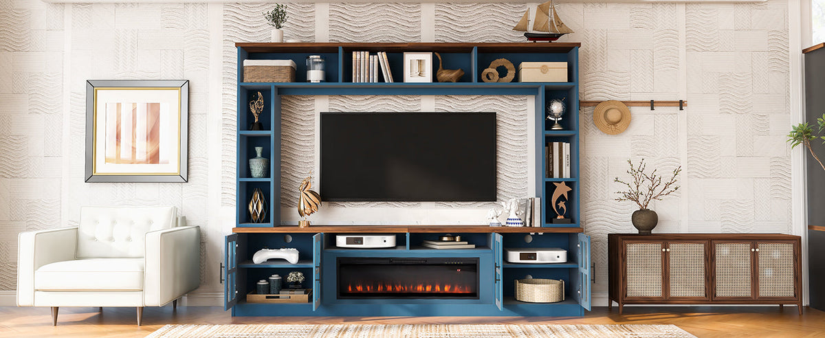 Wall Unit Entertainment Center with Electric Fireplace - Modern White, photo 3 of 10