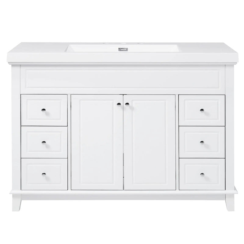 Bathroom Vanity With Sink, 6 Soft Close Drawers & Double Doors - White