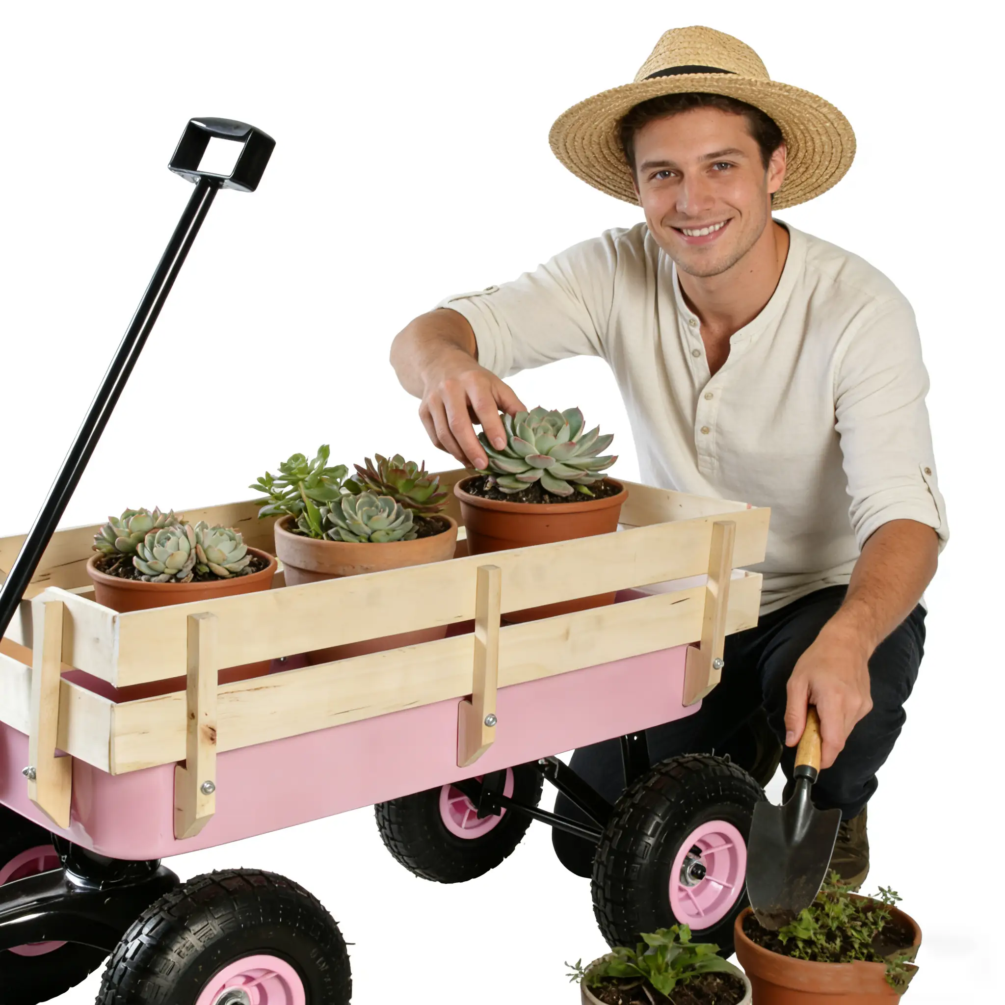 Outdoor All Terrain Garden Wagon with Wooden Railings and Pneumatic Tires by HouseOfZazla