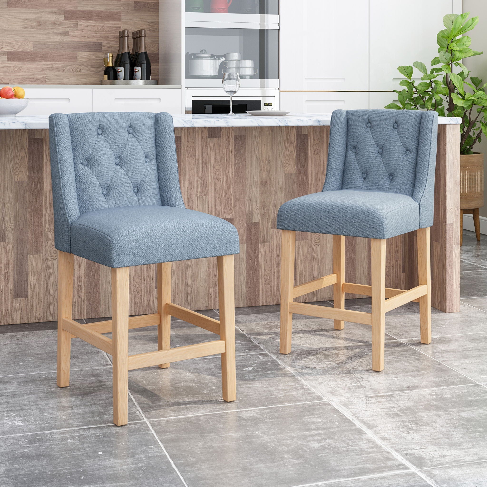 Vienna Contemporary Fabric Tufted & Wingback Counter Stools (Set of 2) by HouseOfZazla