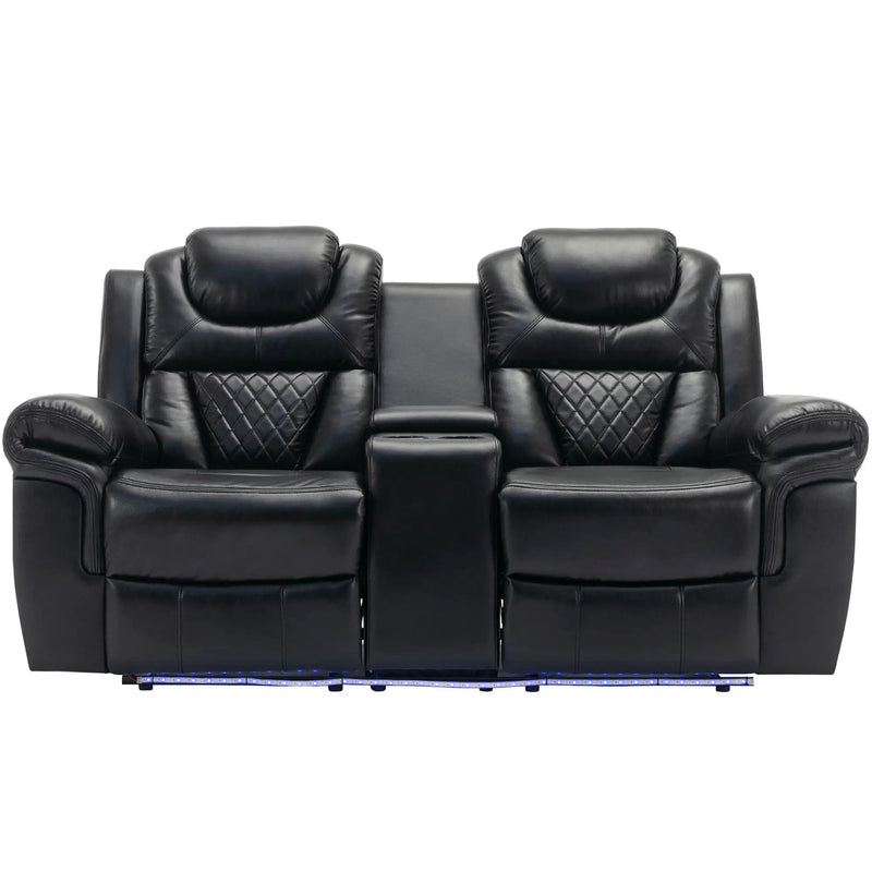 3 Pieces Recliner Sofa Sets Home Theater Seating Manual Recliner Chair With Center Console And LED Light Strip For Living Room by HouseOfZazla