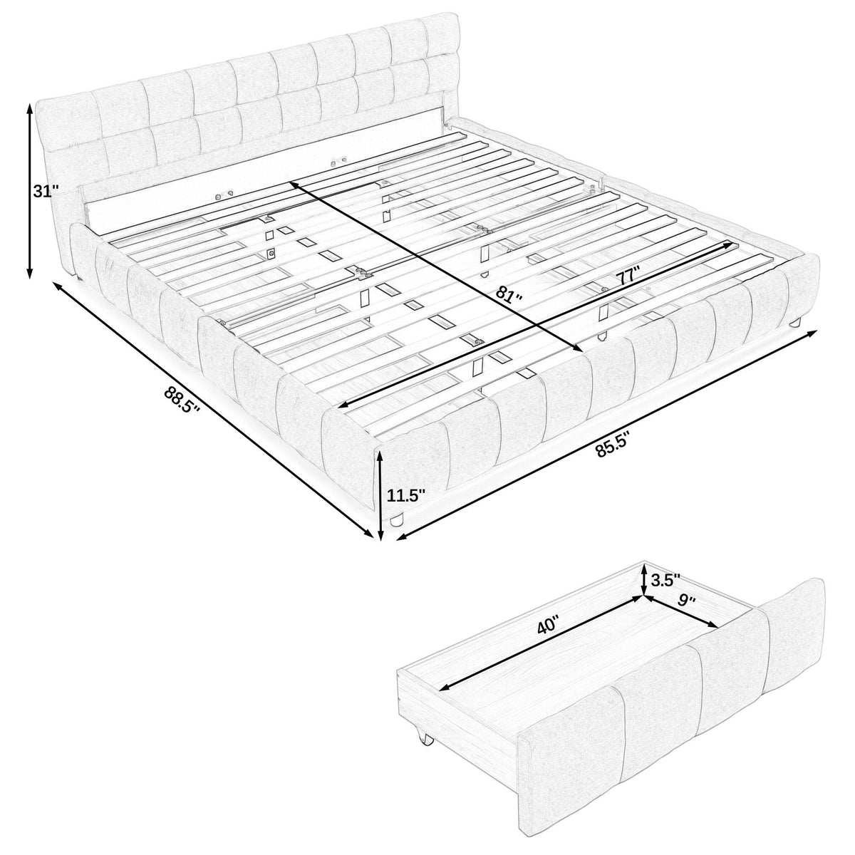 Modern Platform Bed Frame With Thick Fabric, photo 33 of 33