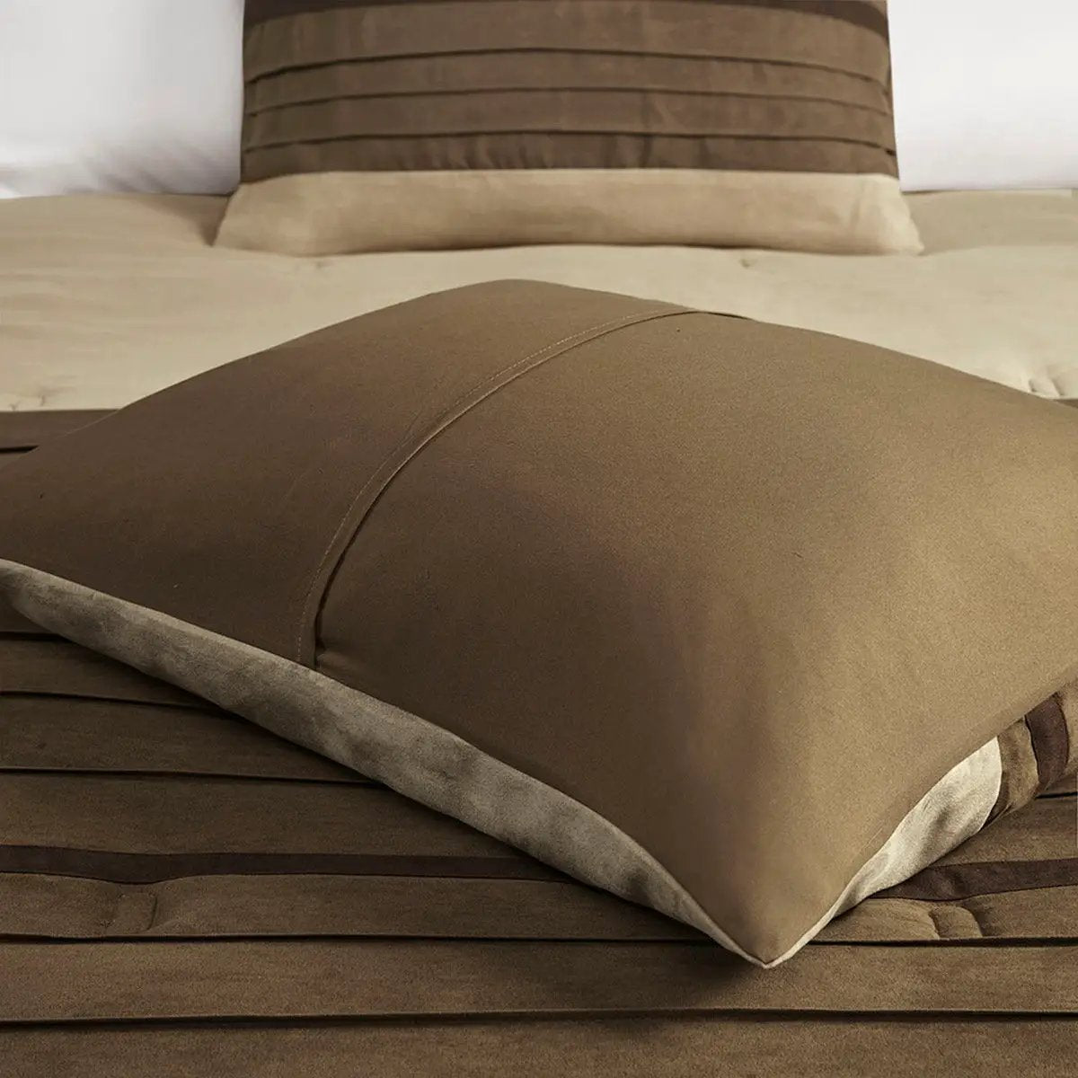 7 PC Faux Suede Comforter Set Natural King by HouseOfZazla