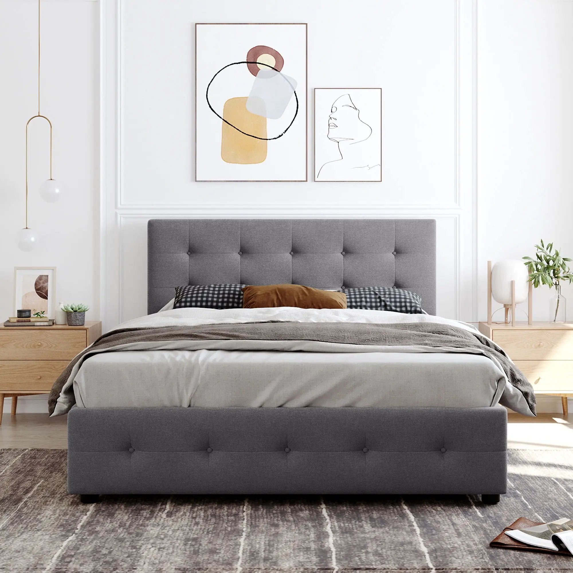Upholstered Platform Bed With Classic Headboard And Drawers, No Box Spring Needed by HouseOfZazla