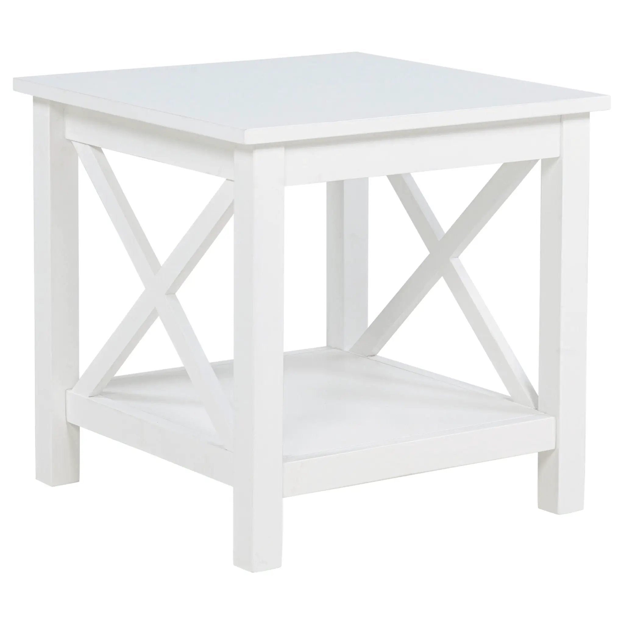 Skyview Square Pine Wood Side End Table with Shelf White by Unique Piece Furniture