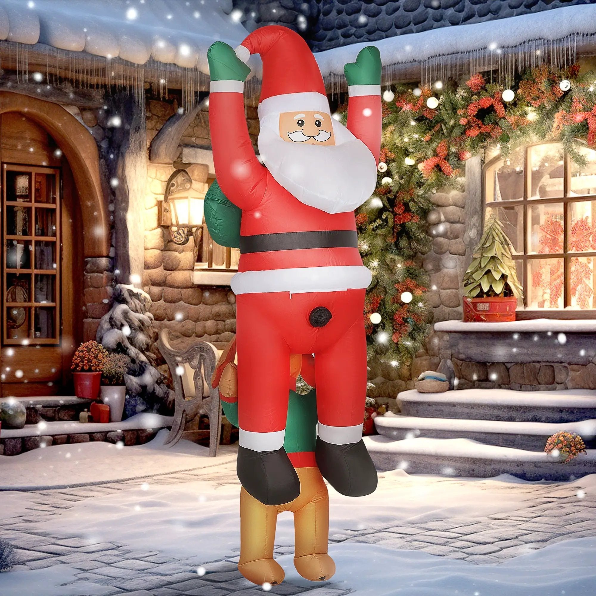7ft Hanging Christmas Inflatable Santa with Dog by HouseOfZazla