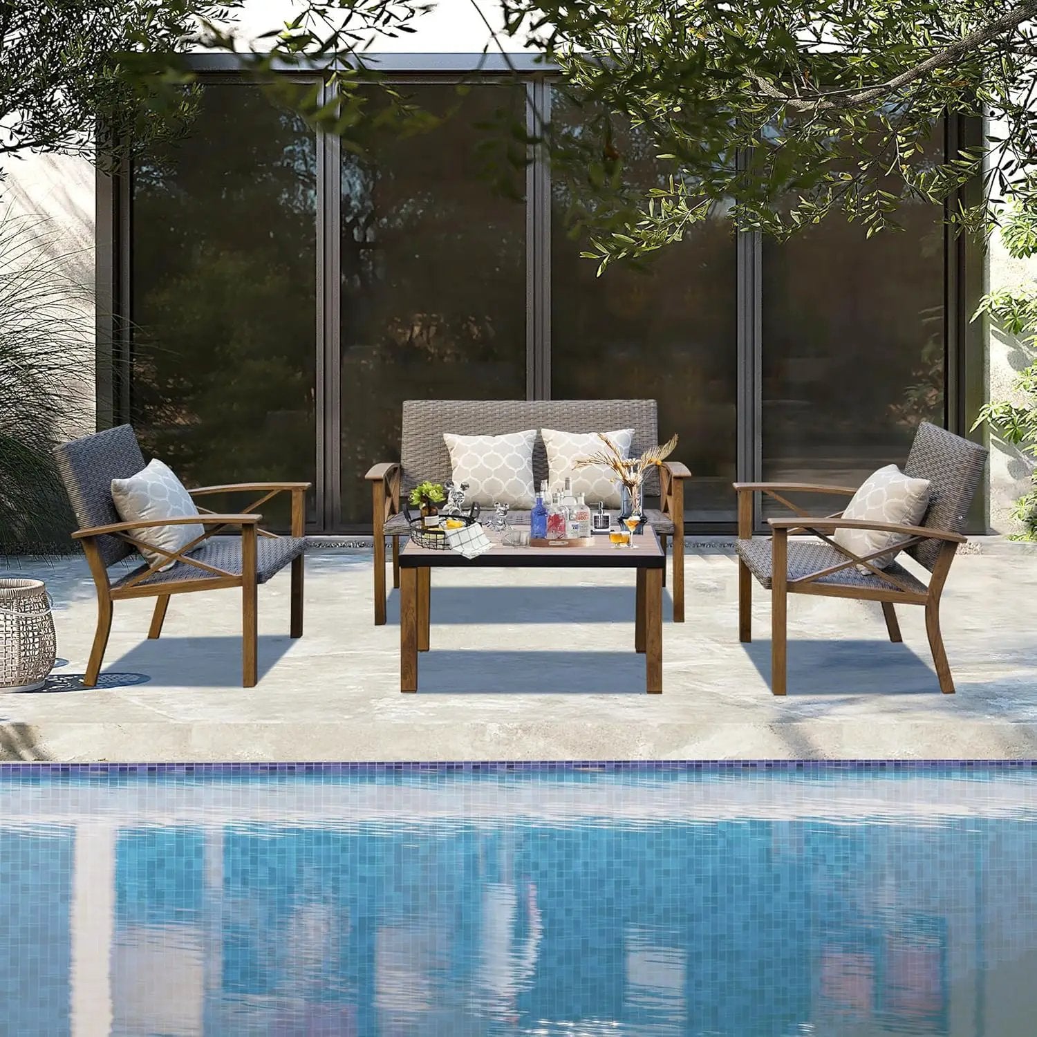 Aluminum Patio Furniture Set, 4-Piece Modern Conversation Set by HouseOfZazla