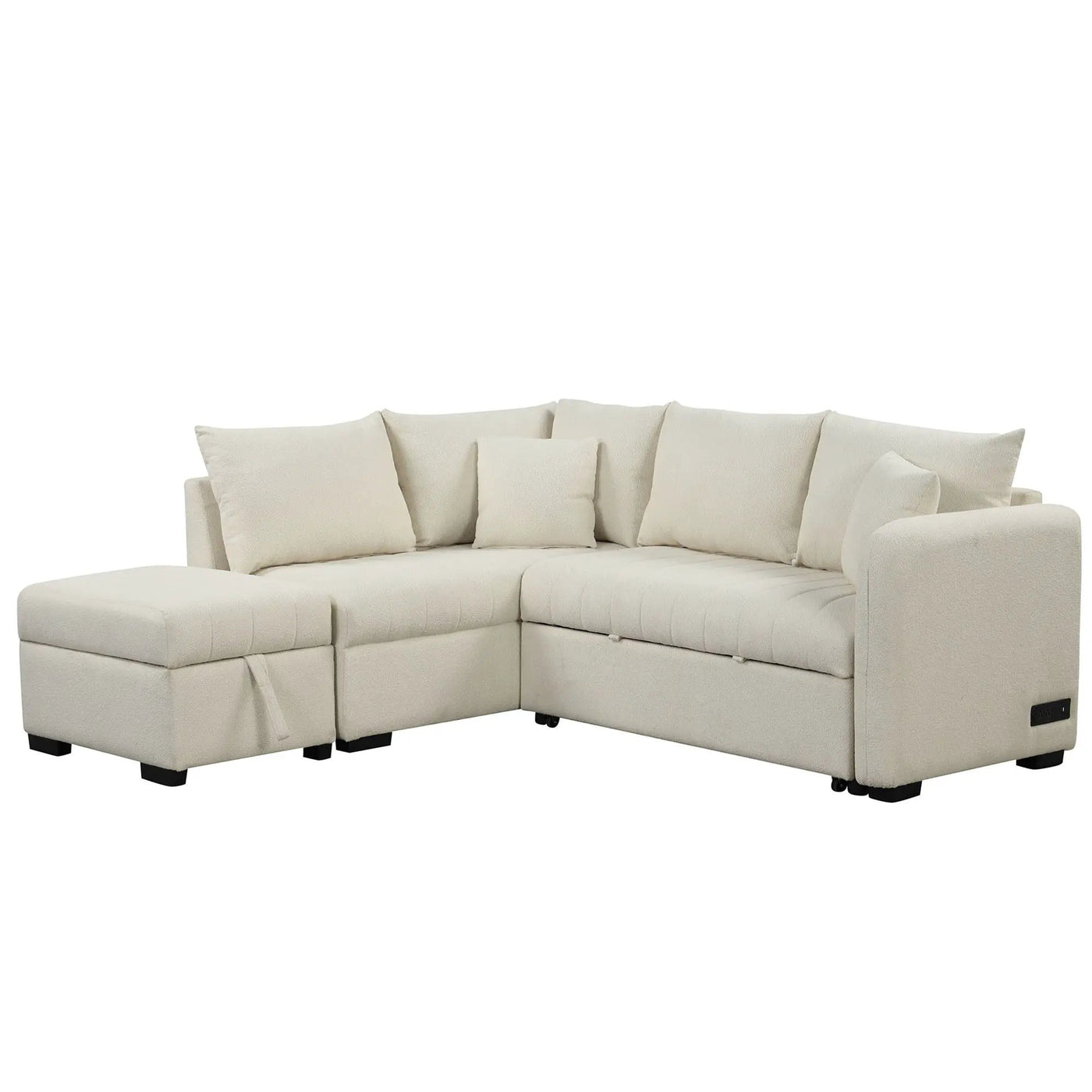 L-Shaped Sectional Pull Out Sofa Bed Sleeper Sofa With Two USB Ports, Two Power Sockets And A Movable Storage Ottoman by Unique Piece Furniture