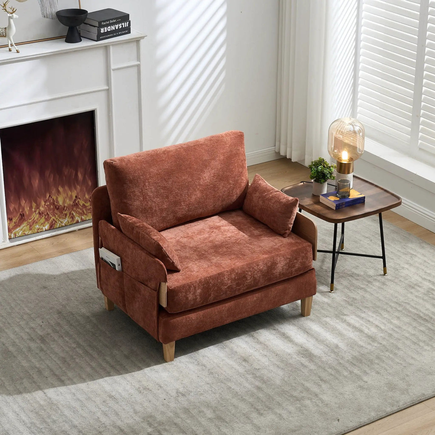 Mid Century Modern Foldable Sofa Bed, 3 In 1 Convertible Sleeper With 3 Pillows by Unique Piece Furniture