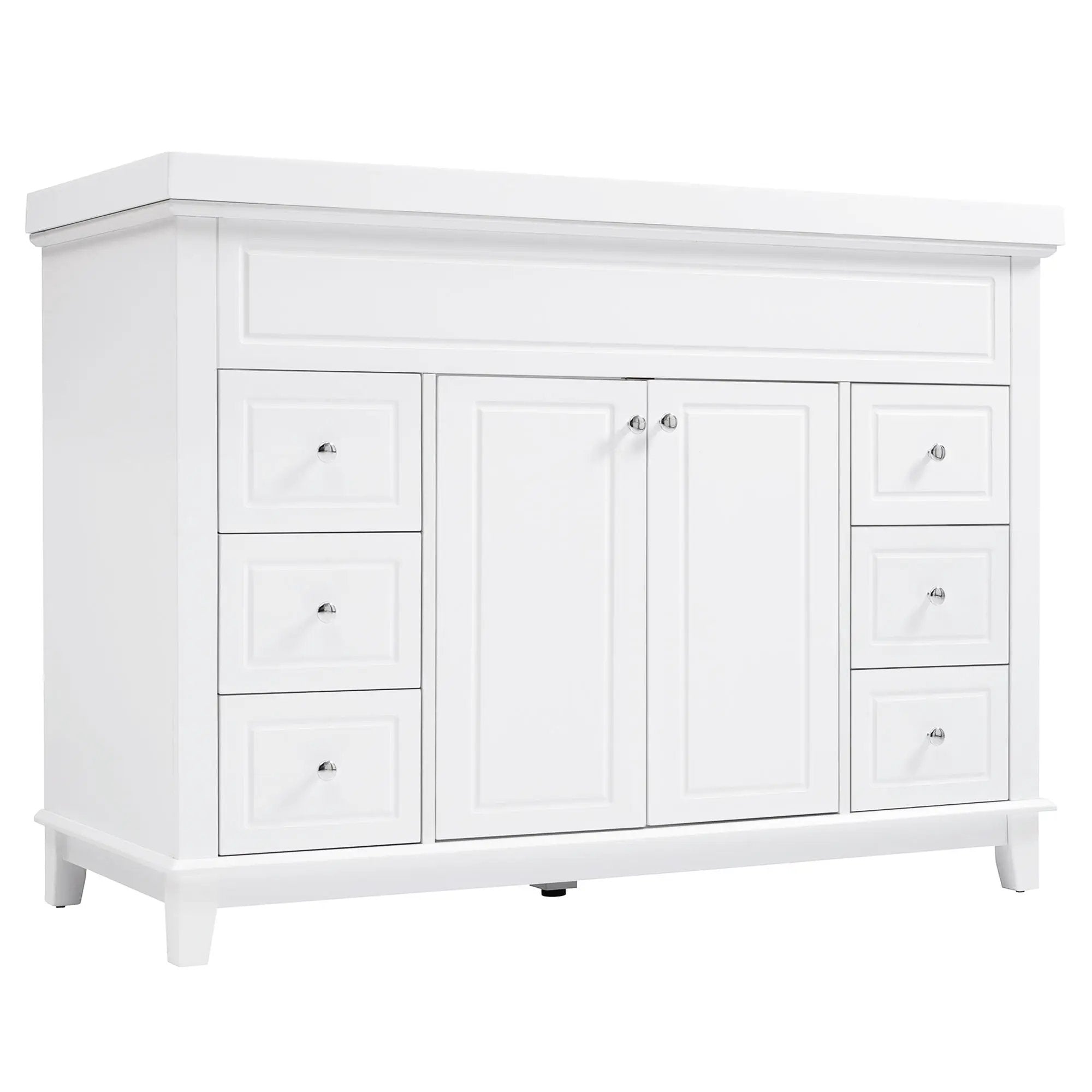 Bathroom Vanity With Sink, 6 Soft Close Drawers & Double Doors - White