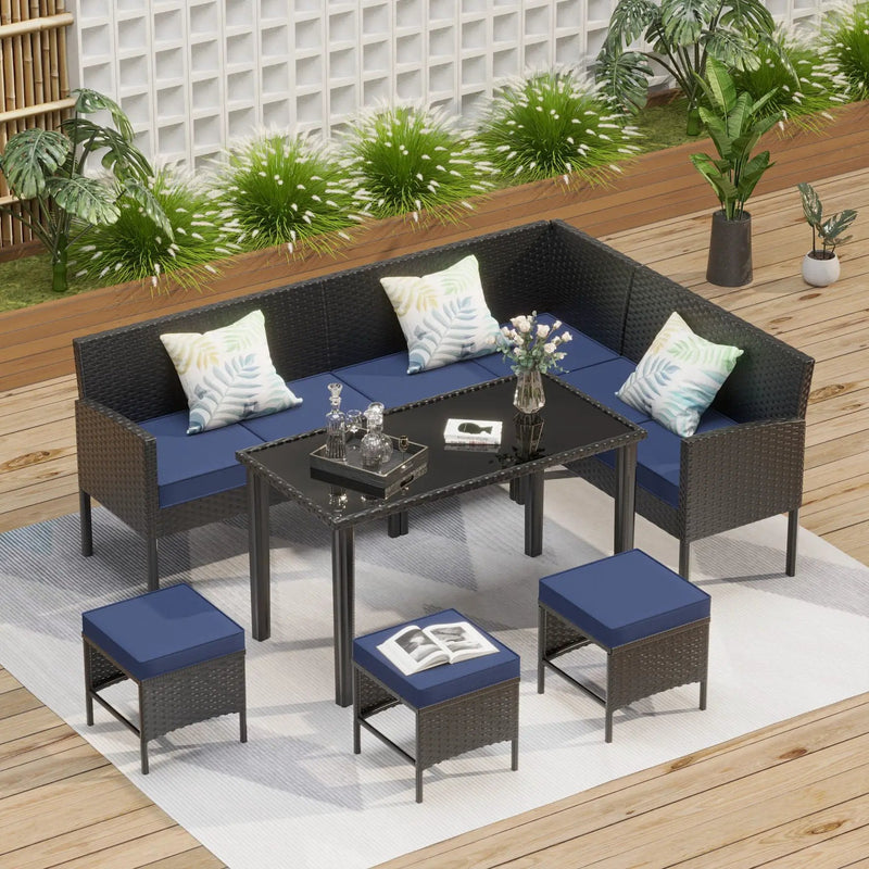 7 Piece Outdoor Furniture Set Waterproof Cushions Glass Table by HouseOfZazla