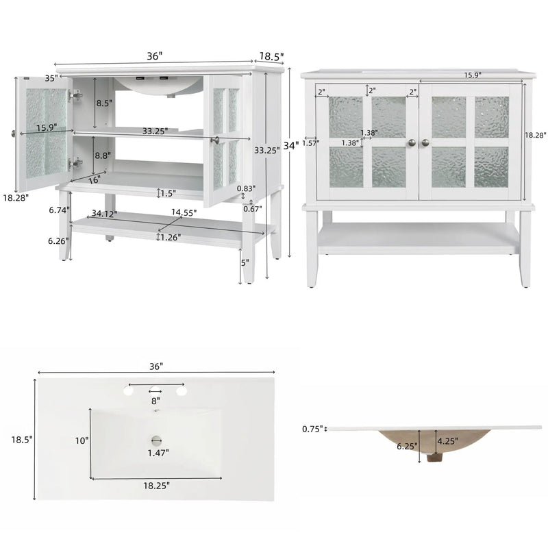 Bathroom Vanity With Ceramic Sink, Adjustable & Open Shelf by HouseOfZazla